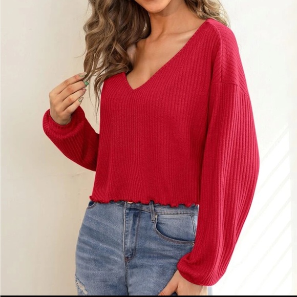 NWOT Shein Felegant Lettuce Trim Drop Shoulder Rib-Knit Tee - Picture 5 of 9